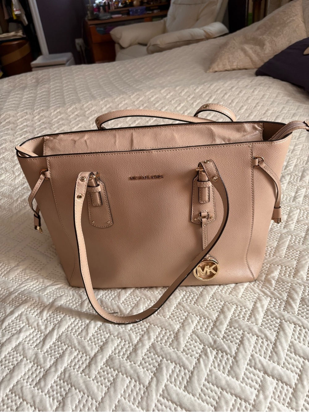 Michael Kors Nude Pink Saffiano Leather Tote with MK Charm